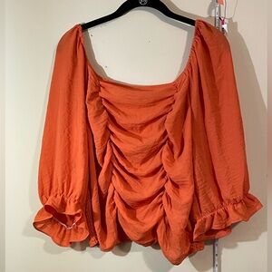 Cato Ruched Orange Off the Shoulder Crop Top size 22/24W blouse shirt‎